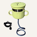 Green snack cup with a flex mount and bicycle mount on a white background